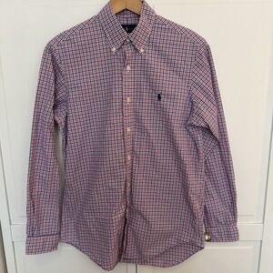 POLO RALPH LAUREN Shirt Men's Long Sleeve Oxford Button Down Pink Blue Plaid S